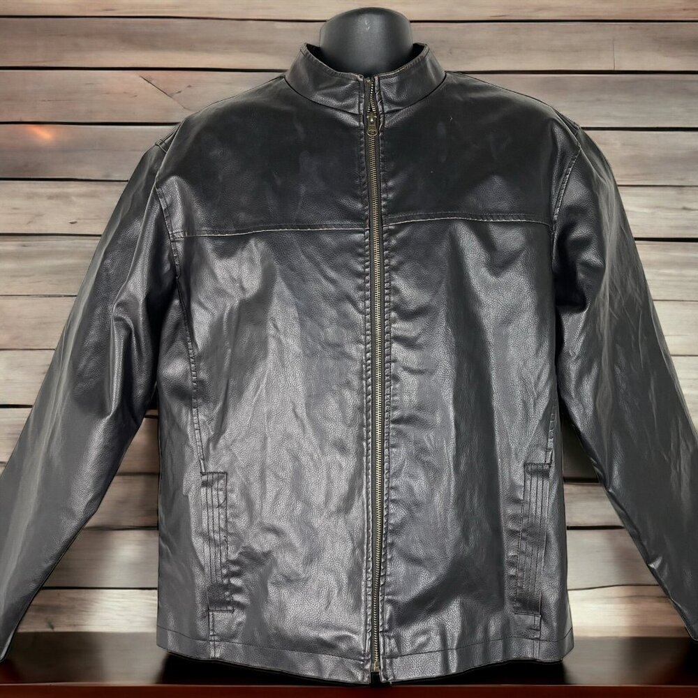 MAGELLAN SPORTSWEAR Vegan Leather Moto Jacket Full Zip